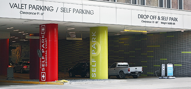 Entrance to Children's Parking Deck on 10th Street