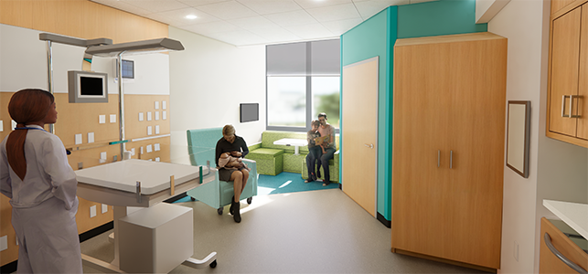 Rendering of room in CHoR's expanded NICU in the Children's Tower