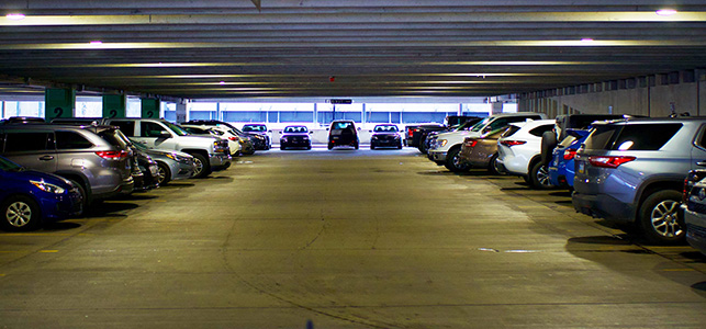 Cars parked in a parking deck