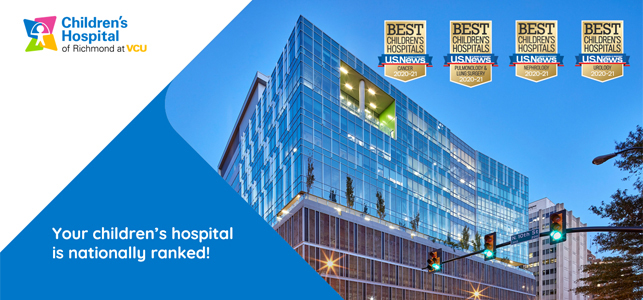 Four Children’s Hospital of Richmond at VCU specialties nationally ranked by U.S. News & World Report