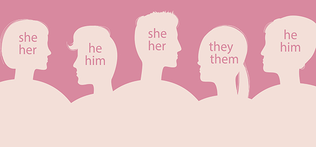 Drawings of people with a variety of pronouns