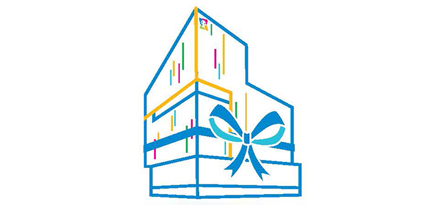 Children's Tower line drawing with ribbon around it