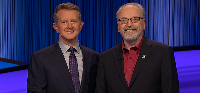 CHoR's Dr. Henry Rozycki with host Ken Jennings on the set of Jeopardy!
