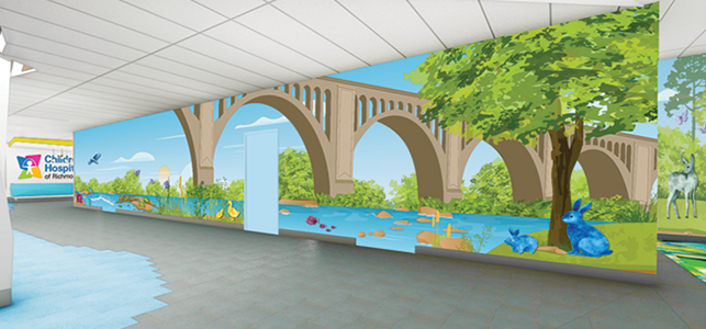 Rendering of James River mural in new CHoR inpatient tower