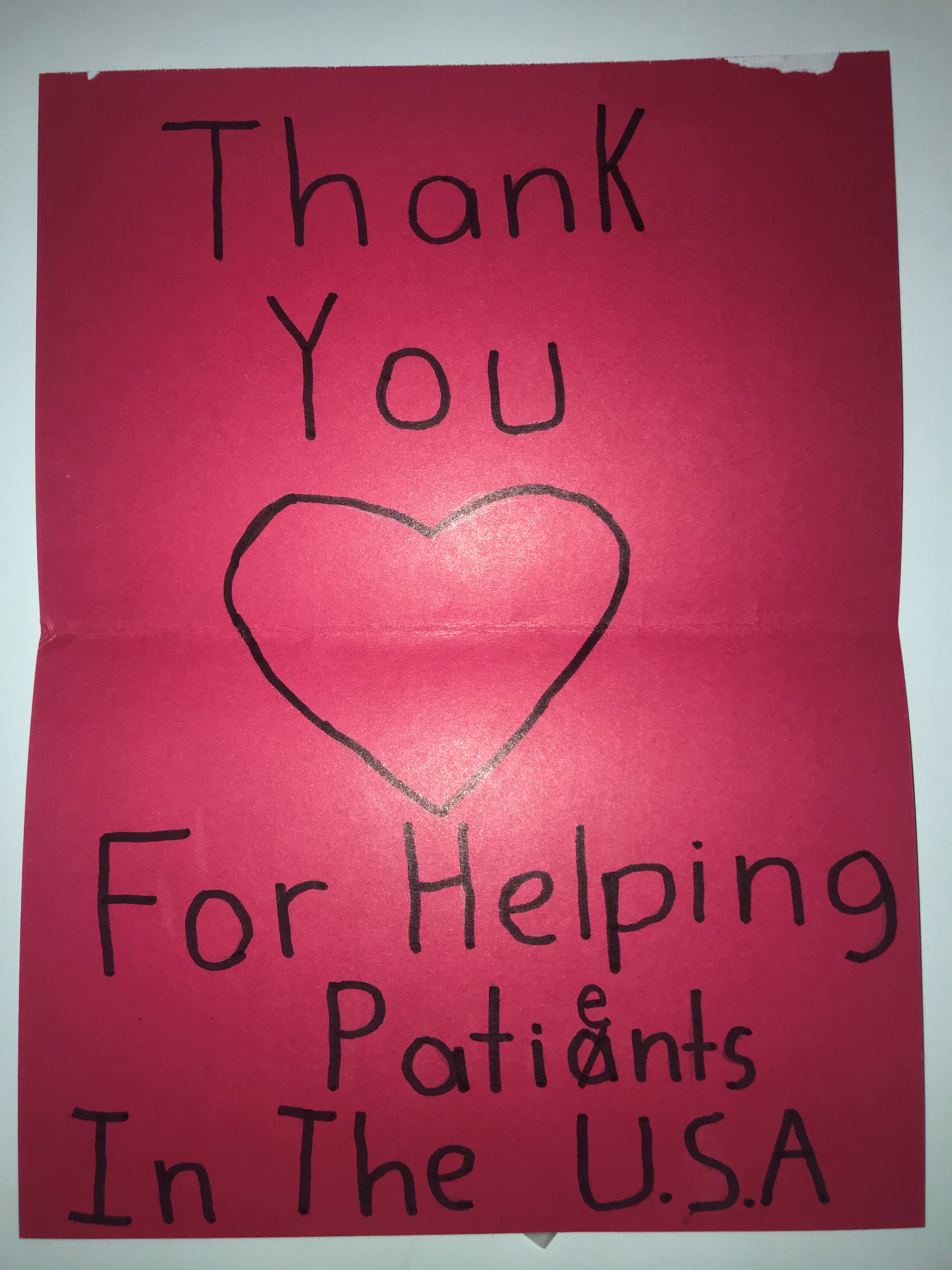 Thank you for helping patients in the U.S.A.